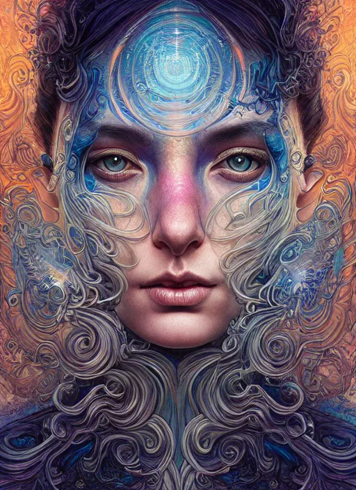 Image similar to hyper detailed masterpiece, psychedelic face tattoo pattern, jean giraud, digital art painting, dream wave aesthetic, ethereal, artgerm, donato giancola, tom bagshaw