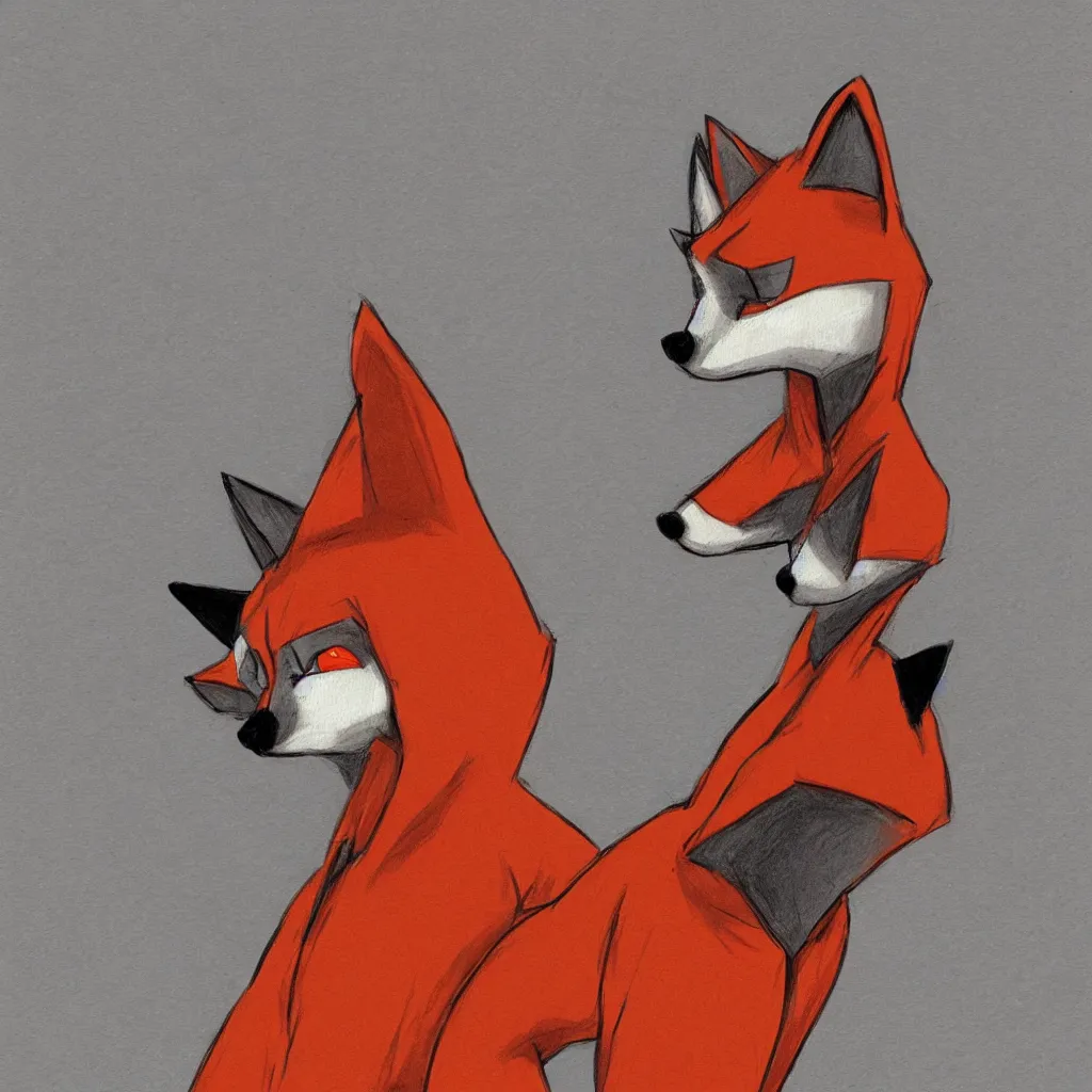 Image similar to an anthropomorphic fox wearing a hoodie, gainax style, sketch painting