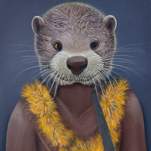 Prompt: portrait of warrior otter, shiny armor, by lindsey kustusch.