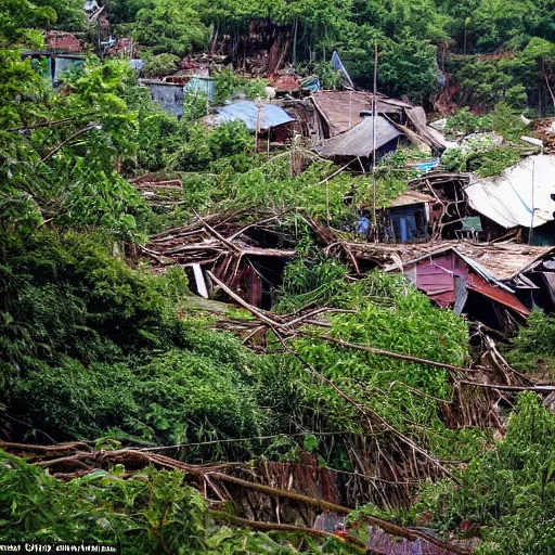 Prompt: idyllic, odd slums departed trees and sharply crushed. the pools were stormy. torture kissed me caves. the slum?