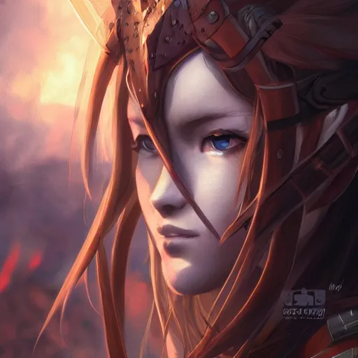 Image similar to A close-up anime portrait of Enji Night as Aela the Huntress from Skyrim, by Stanley Artgerm Lau, WLOP, Rossdraws, James Jean, Andrei Riabovitchev, Marc Simonetti, and Sakimichan, tranding on artstation