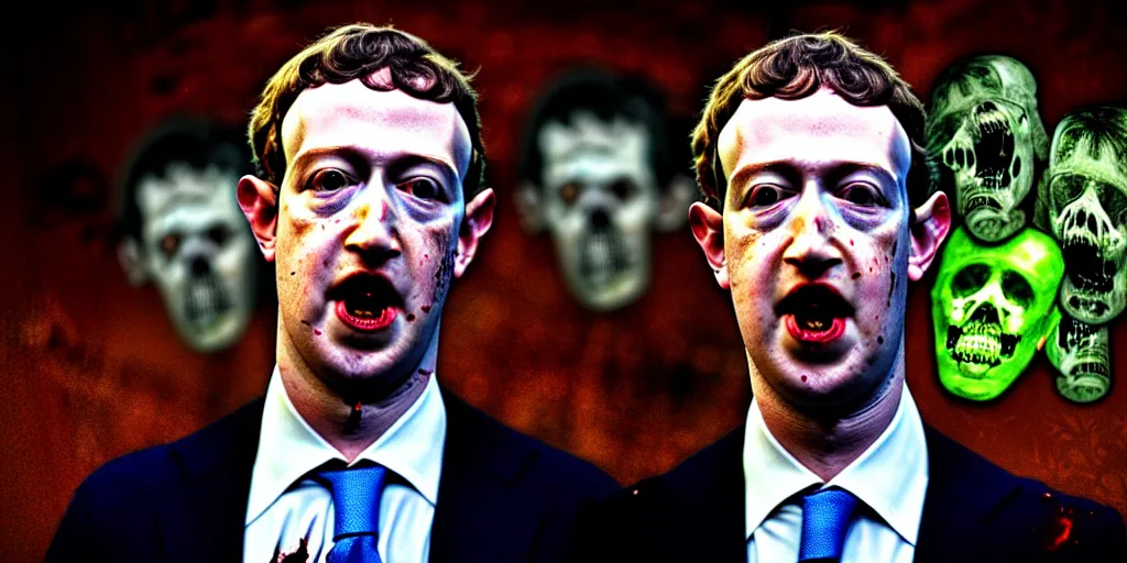 Image similar to zombie prince mark zuckerberg eating the President of United States during the apocalypse cinematic dramatic hdr, high quality, highly detailed