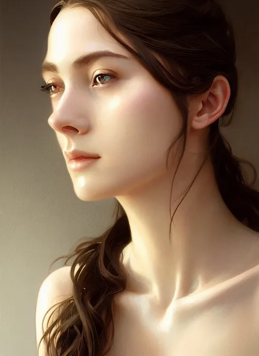 Prompt: symmetry!! portrait of young woman cursed with ever - increasing intelligence beauty and virtue, slice - of - life, realism, golden ratio facial proportions!! intricate, elegant, highly detailed, digital painting, artstation, concept art, smooth, sharp focus, illustration, art by artgerm and greg rutkowski and alphonse mucha