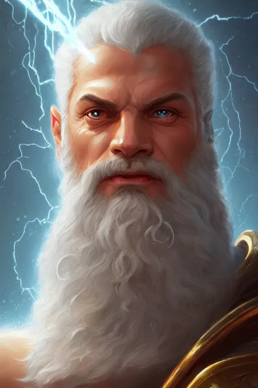 Image similar to zeus humanoid god of the thunder, charming and alluring face, highly detailed, d & d, fantasy, highly detailed, digital painting, trending on artstation, concept art, sharp focus, illustration, art by artgerm and greg rutkowski and magali villeneuve