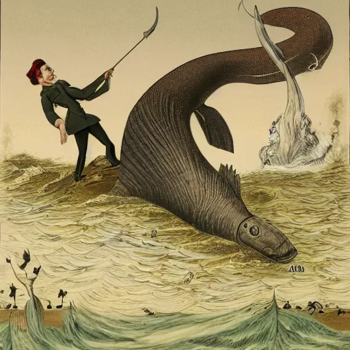 Image similar to siorac en perigors is being attacked by a giant catfish