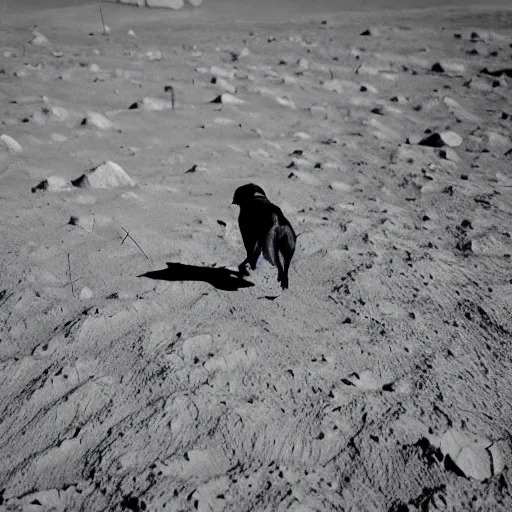 Prompt: an dog playing fetch on the moon, in the style of ansel adams