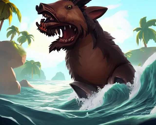 Prompt: sea of thieves character animal portrait concept art for a wild boar, cgsociety, trending on artstation, rare ltd,