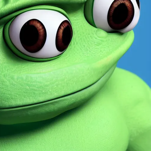 Image similar to realistic pepe the frog, 8 k, blender render, ultra realistic