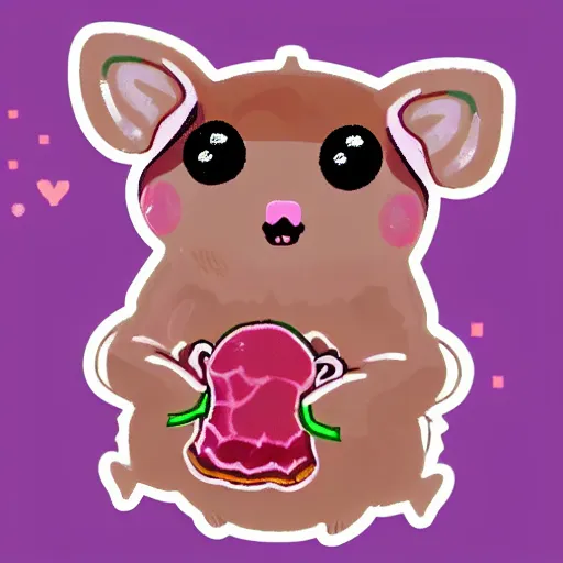 Prompt: a cute animal made of raw meat that says Kawaii, colorful, pastel, sticker, clean