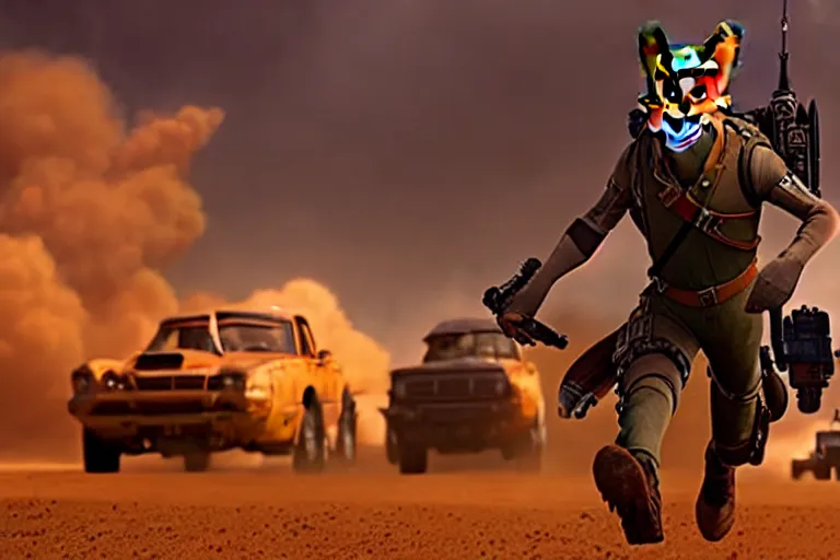 Image similar to nick wilde, heavily armed and armored facing down armageddon in a dark and gritty reboot from the makers of mad max : fury road : witness me