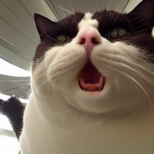 Image similar to real photo of fat angry cat skydiving