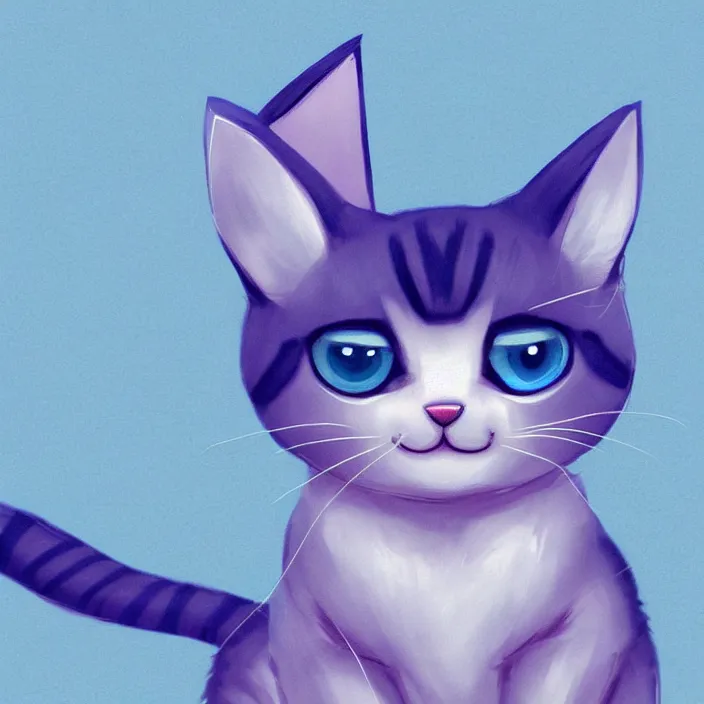 Prompt: cute cat of cheshire an adorable cat with light blue stripes, shiny eyes and a big human like playful smile. award - winning digital art, trending on artstation