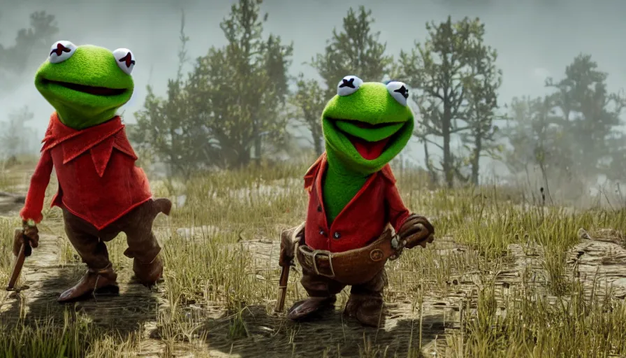 Prompt: Kermit the frog in Red Dead Redemption 2, hyperdetailed, artstation, cgsociety, 8k