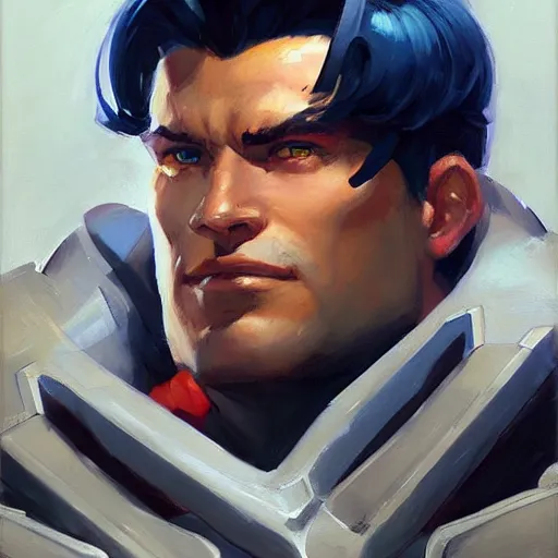 Prompt: greg manchess portrait painting of fully armored superman as overwatch character, medium shot, asymmetrical, profile picture, organic painting, sunny day, matte painting, bold shapes, hard edges, street art, trending on artstation, by huang guangjian and gil elvgren and sachin teng