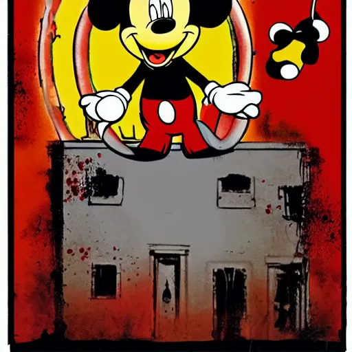 Image similar to micky mouse in a horror movie