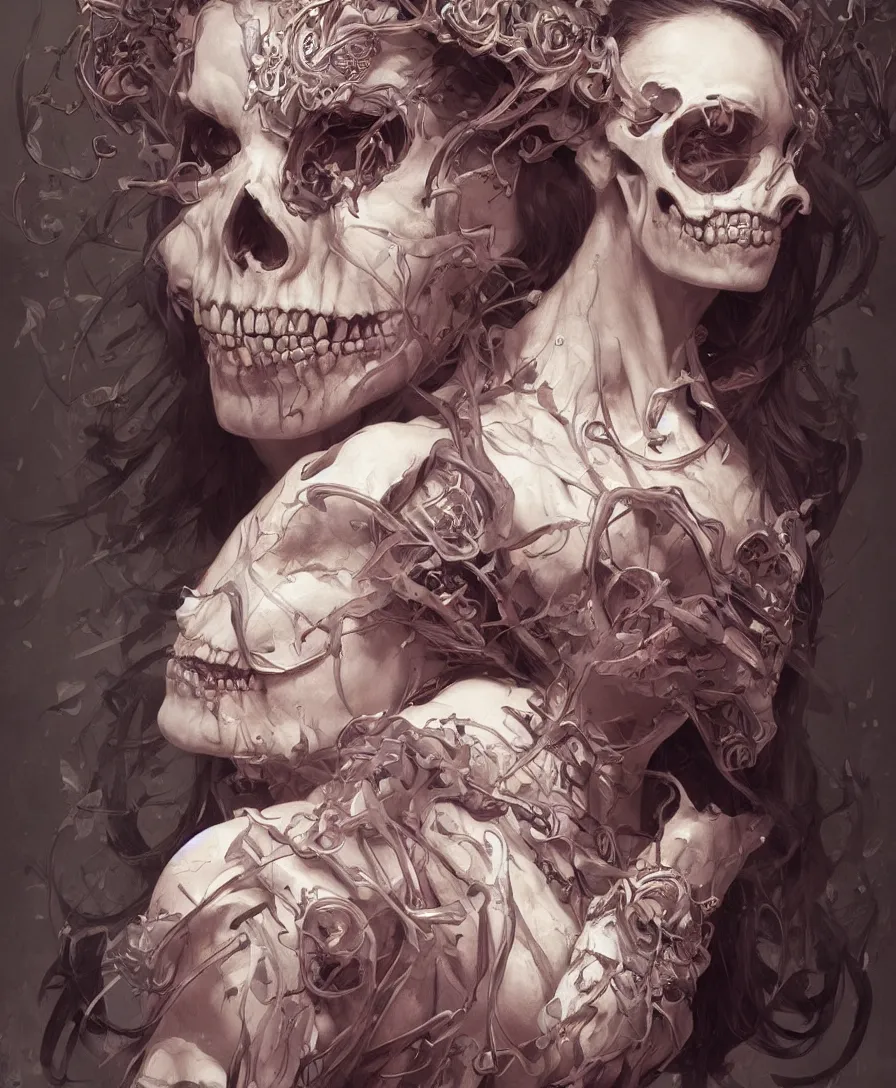 Prompt: Hyperrealistic portrait of skull clown, fantasy, intricate, elegant, highly detailed, digital painting, trending artstation, concept art, smooth, sharp focus, illustration, art by artgerm and greg rutkowski and alphonse mucha