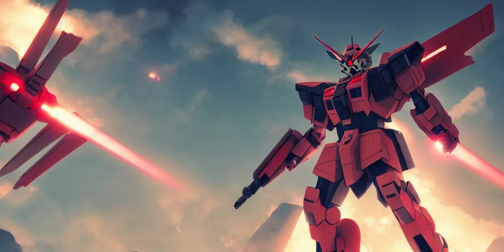Image similar to socialist gundam flying in the sky, socialist poster, highly detailed, digital painting, trending artstation, concept art, cinematic lighting,, epic, octane render,