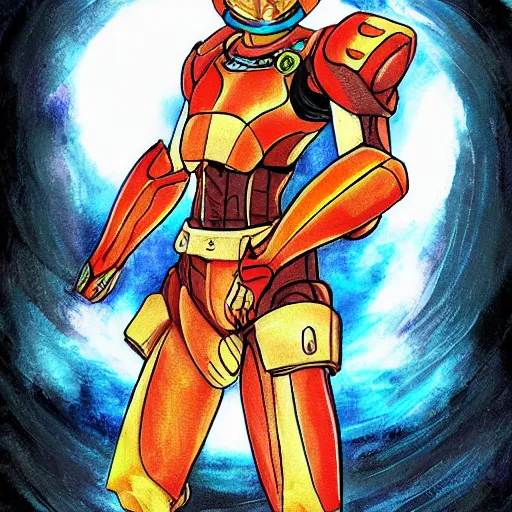 Prompt: Samus Aran depicted as a Samurai in the style of a Studio Ghibli movie