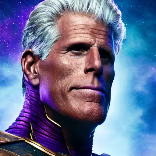 Image similar to ted danson, wearing thanos armour, hd 4k photo, cinematic lighting