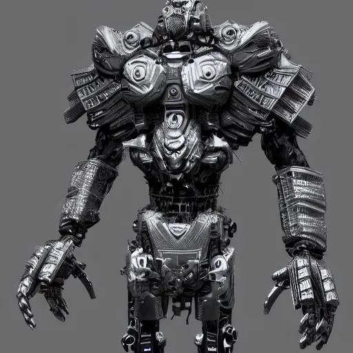 Prompt: vulture in cybernetic armor, 3 d render, highly detailed, 8 k, intricate, trending on artstation, high contrast, volumetric light, raycasting