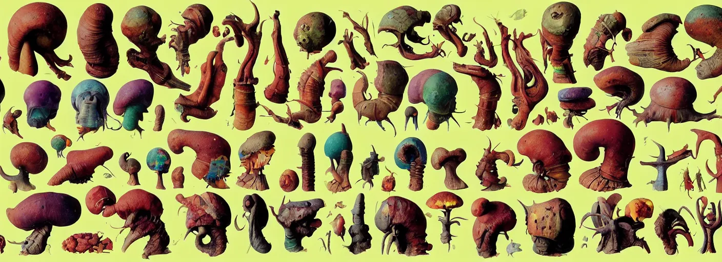 Prompt: game asset prop full - body portrait surreal colorful clay artstation rpg snail stump anatomy concept art, close up, very coherent and colorful high contrast masterpiece by norman rockwell franz sedlacek hieronymus bosch dean ellis simon stalenhag rene magritte gediminas pranckevicius, dark shadows, sunny day, hard lighting, reference sheet white! background