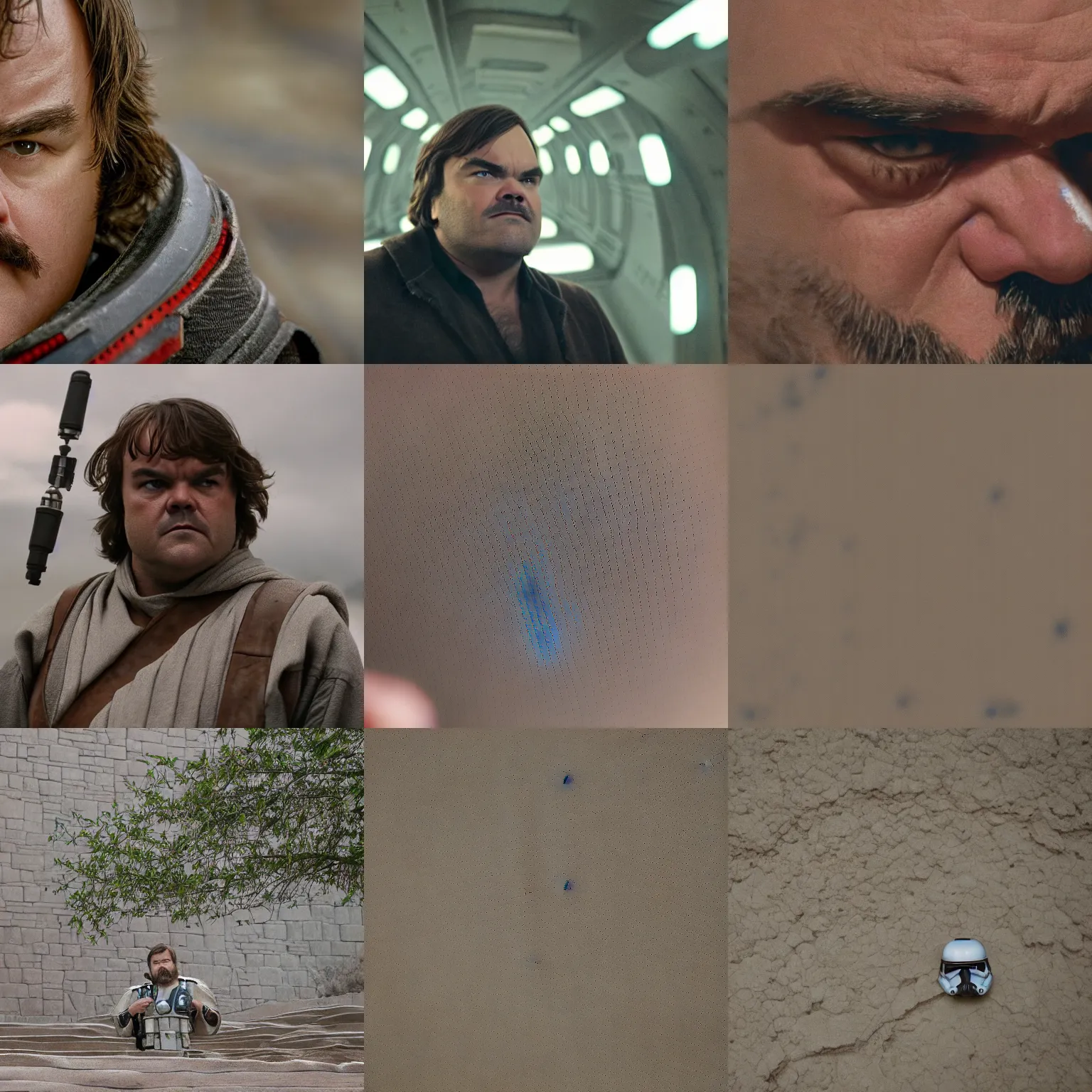 Prompt: a cinematic film still of Jack Black in Star Wars, portrait, 40mm lens, shallow depth of field, close up, split lighting, cinematic