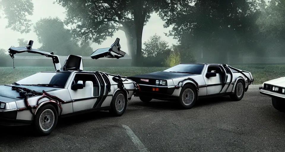 Prompt: the delorean in stranger things