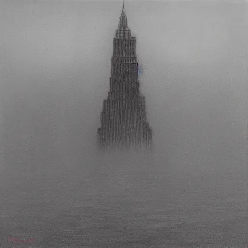 Image similar to “New York under water by Zdzislaw Beksiński”