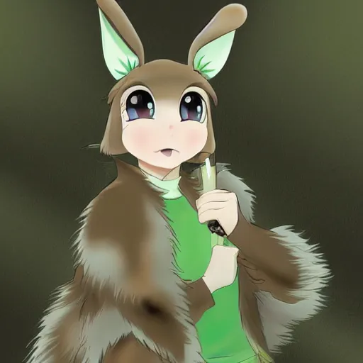 Image similar to cute furry bunny, green eyes, light brown fur, light hair, anime, wlop