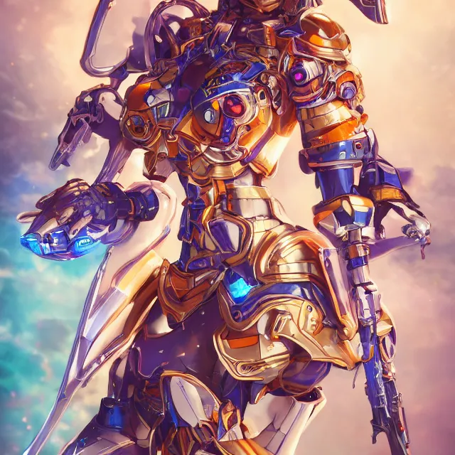 Image similar to studio portrait of lawful good colorful female holy mecha paladin absurdly beautiful, elegant, young cute anime girl, ultrafine hyperrealistic detailed face illustration by kim jung gi, irakli nadar, intricate linework, sharp focus, bright colors, matte, octopath traveler, final fantasy, unreal engine highly rendered, global illumination, radiant light, intricate environment