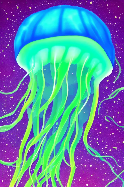 Prompt: glowing jellyfish, highly detailed, digital art, sharp focus, trending on art station