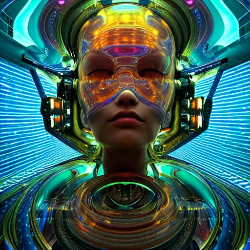 Image similar to trippy female machine droid bathing in ocean waves of glossy liquid stardust flowing like psychedelic plasma, lsd waves, lsd ripples, backlit, dramatic, refracted lighting, volumetric lighting, 8 k octane beautifully detailed render, post - processing, extremely hyper - detailed, intricate, epic composition, cinematic lighting, scifi art by alphonse mucha