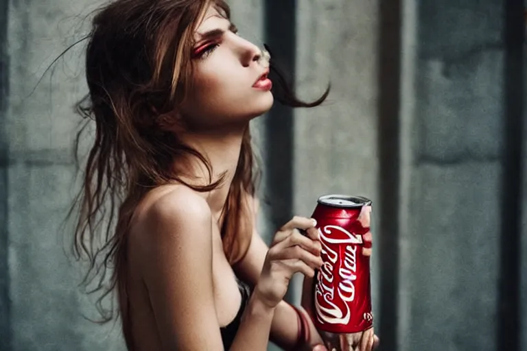 Image similar to beautiful summer fashion model woman drinking a Coca-Cola by Alessio albi