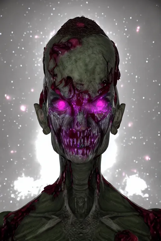 Prompt: cosmic horror zombie necromancer portrait by binx.ly rendered by discodiffusion 8k 3d unrealengine