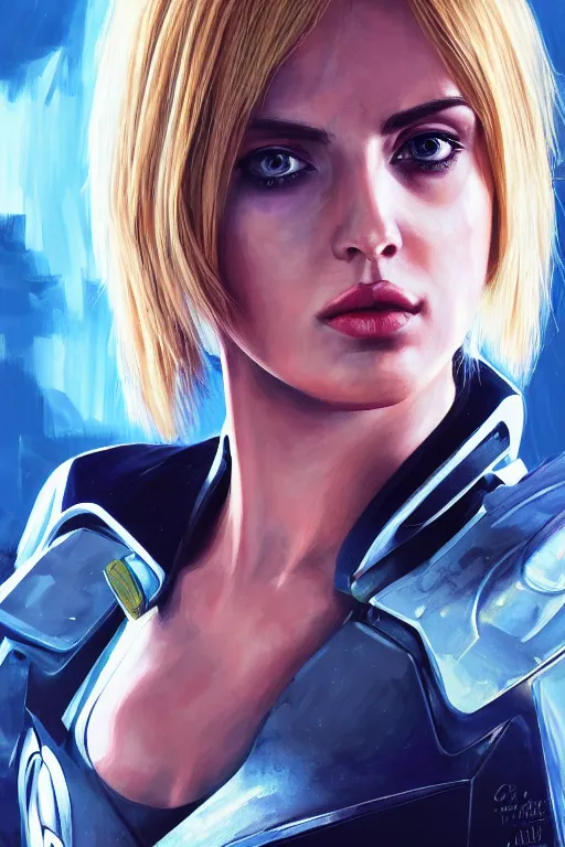 Image similar to a striking painting of Ana de Armas as 2000AD Judge Anderson, strong lighting, ultra realism, highly detailed, trending on artstation, 4K, HD, oil on canvas