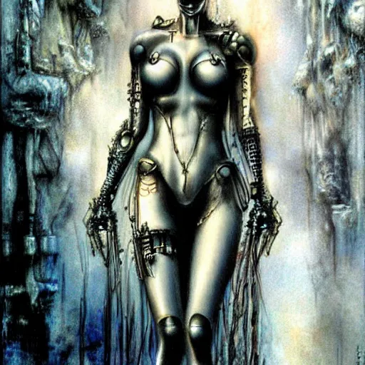 Image similar to cyborg princess, painting by Luis Royo