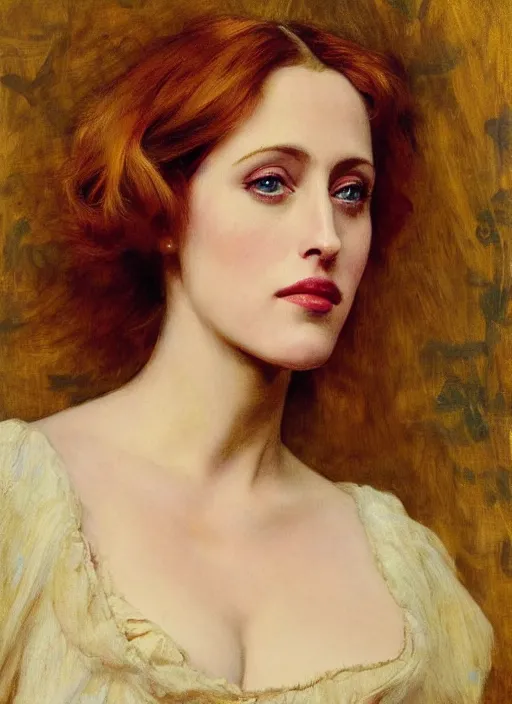 Image similar to a beautiful painting of young gillian anderson by juan luna, pre-raphaelite, detailed, trending on artstation, hd, masterpiece