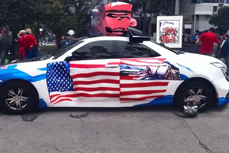 Prompt: trump-anime-car-wrap-from-the-side