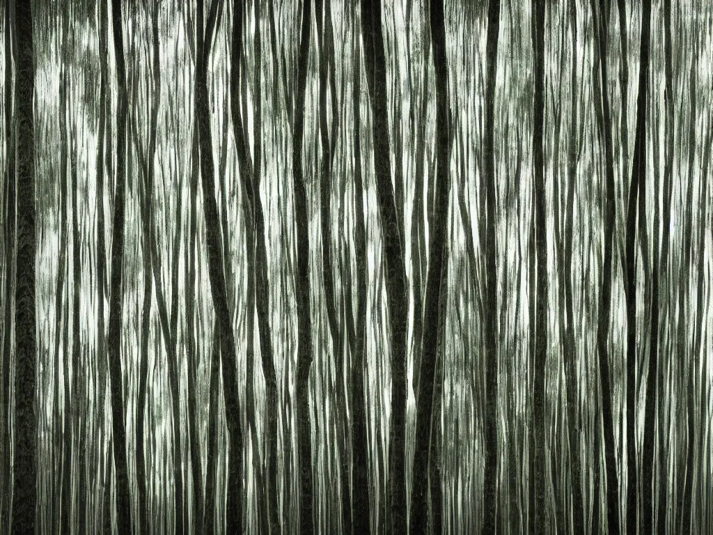 Image similar to double exposure photograph of tens of eucalyptus trees, strong back light, digital glitches, in the style of edward steichen and klee,