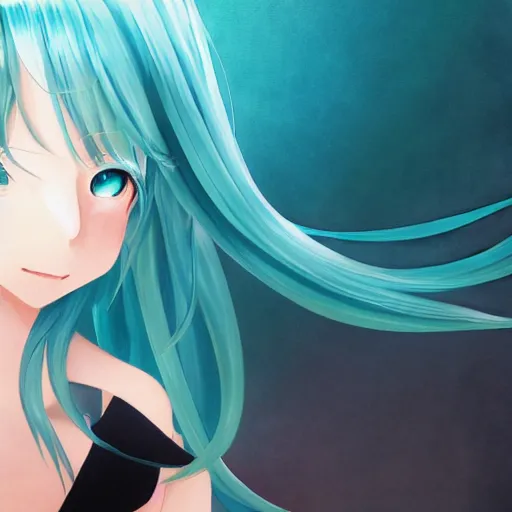 Image similar to a high detail portrait of Hatsune Miku by makoto sinkai, by BUNBUN, in simple background, mad painting