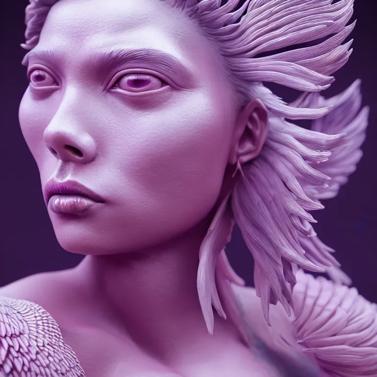 Prompt: goddess full painted acryllic sculpture close-up portrait. orchid bird betta fish, intricate artwork by Tooth Wu and wlop and beeple. octane render, trending on artstation, greg rutkowski very coherent symmetrical artwork. cinematic, hyper realism, high detail, octane render, 8k