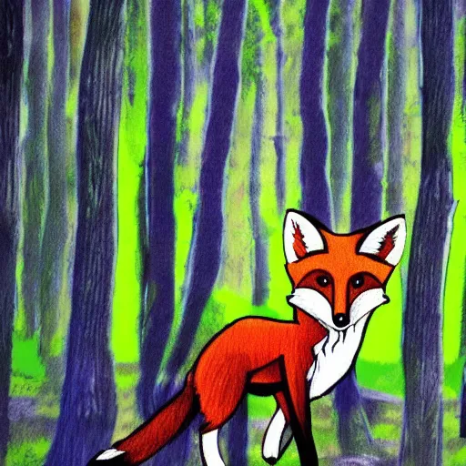 Image similar to fox running through the woods, pop art, high definition