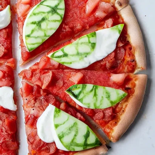 Image similar to a pizza topped with watermelon