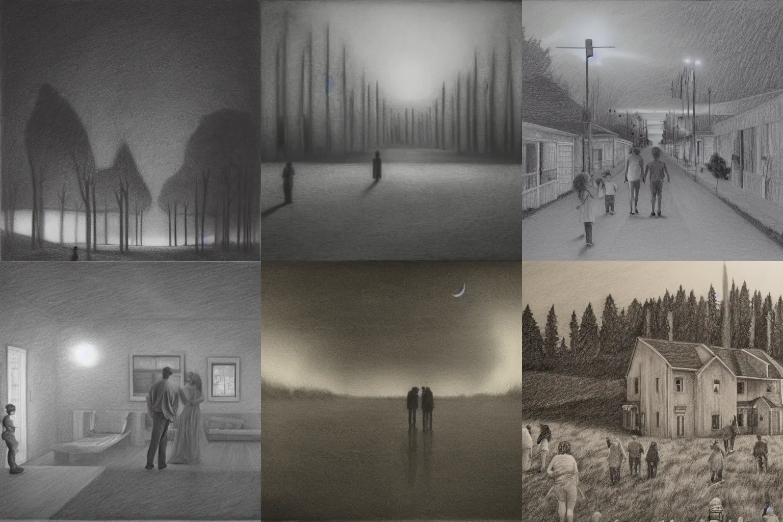 Prompt: us in a vast night, pencil drawing by gregory crewdson