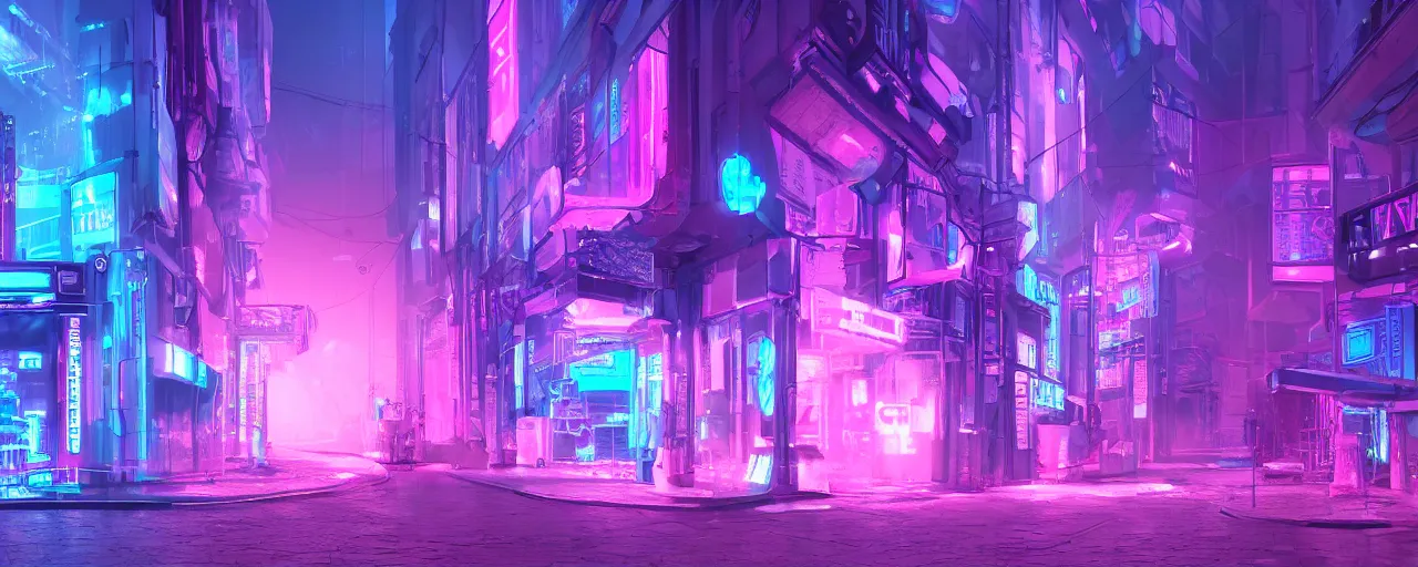 Image similar to paris cyberpunk, neon blue and pink, concept art, 4 k, unreal render