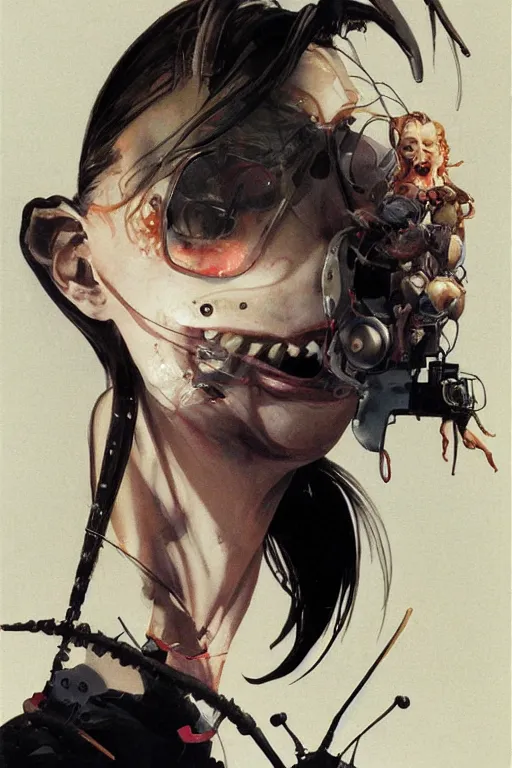 Prompt: zoom out portrait of crazy lady scientist, illustration by silvio camboni, feng zhu, yoshitaka amano, katsuhiro otomo, brom, jeffrey catherine jones, concept art