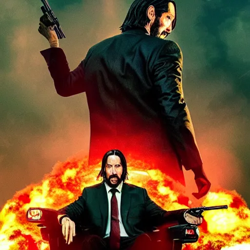 Prompt: A movie poster for the upcoming film 'John Wick 5: John Wick Fights Godzilla'(2022)