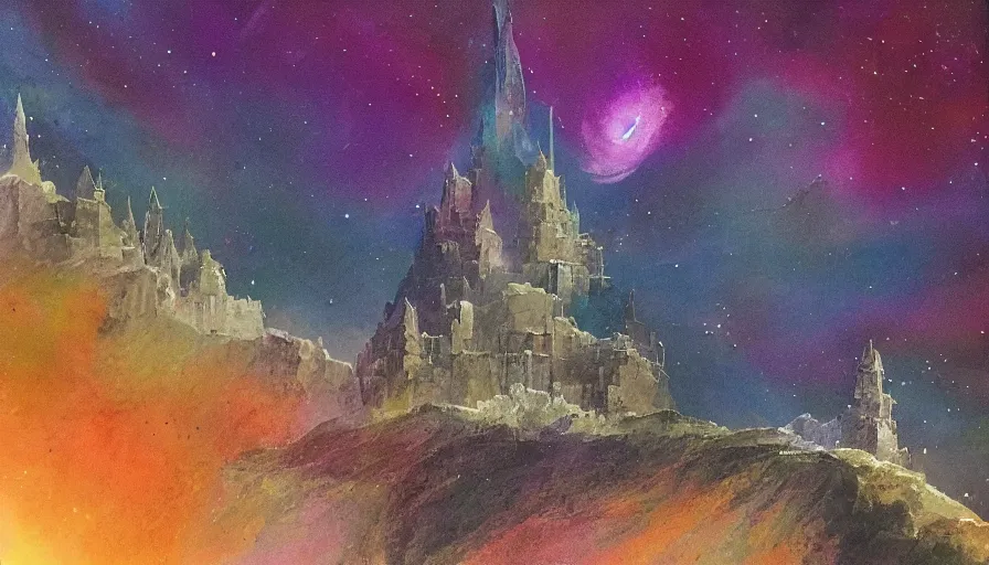 Prompt: The radiant citadel. Floating in the deep ethereal and pierced by the Auroral diamond