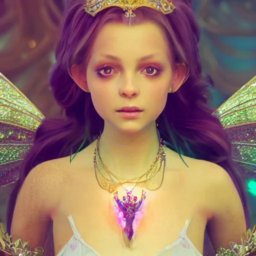 Image similar to portrait of fairy princess, glowing, ornate and intricate jewelry, jaw dropping beauty, glowing background lighting, white accent lighting, hyper detailed, fairy tale, 4 k octane render