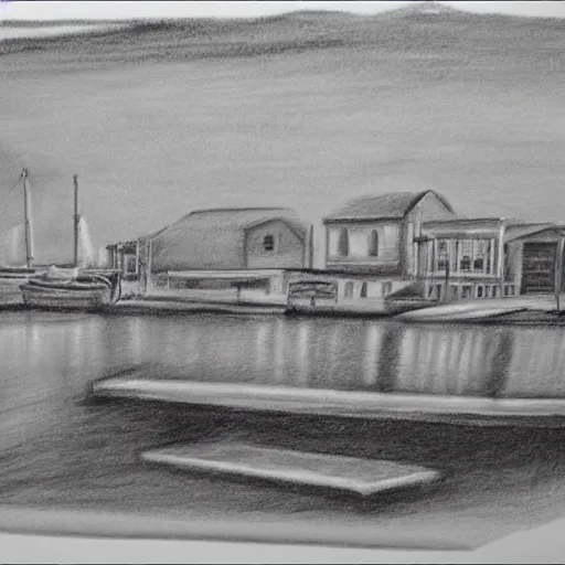 Prompt: a detailed charcoal sketch of the Halifax waterfront